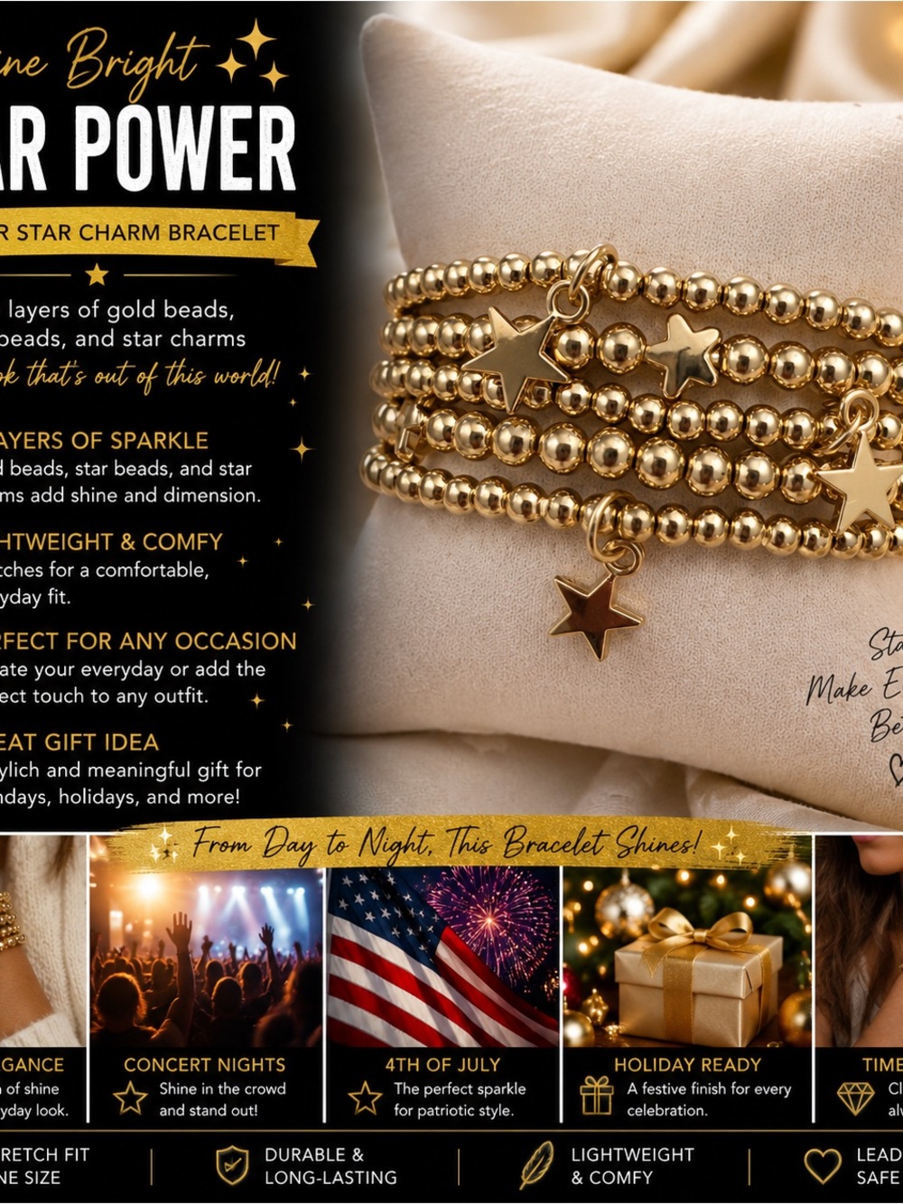 paparazzi Gold Star Charm Wrap Bracelet